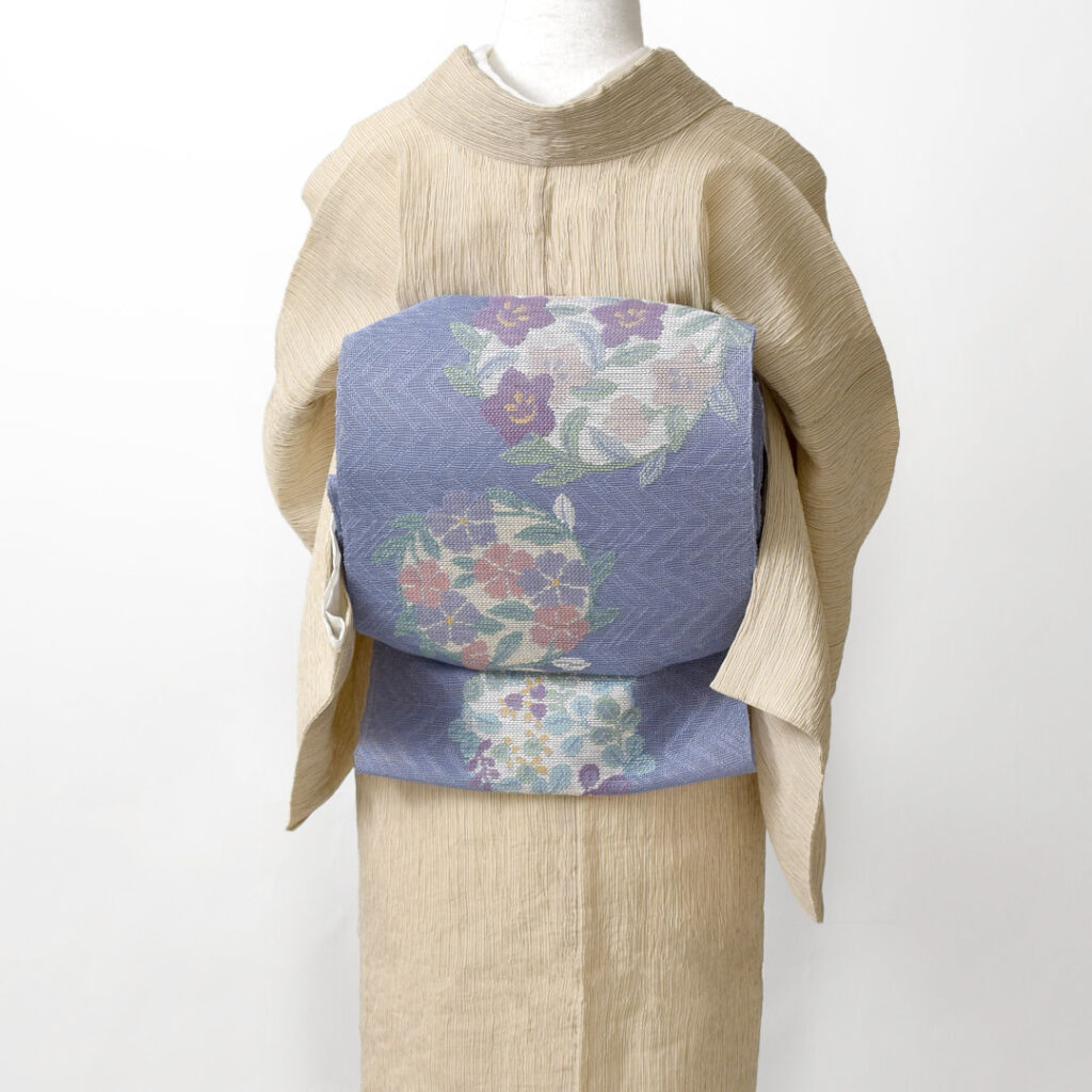 [名古屋帯](単衣/夏)西陣織 帯屋捨松 謹製 古今花丸文 八寸帯 正絹 日本製(商品番号:21336) 