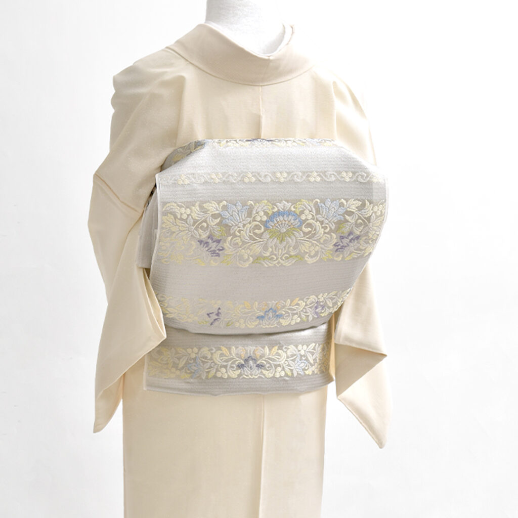 [名古屋帯](単衣/夏) 西陣織 老舗 小森織物 謹製 涼爽段唐草 九寸帯 正絹 日本製(商品番号:21324)