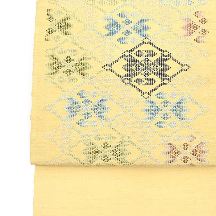 [名古屋帯]本場琉球 読谷山花織 伝統工芸品指定 荷川取和江 作 手織り 本草木染 九寸帯