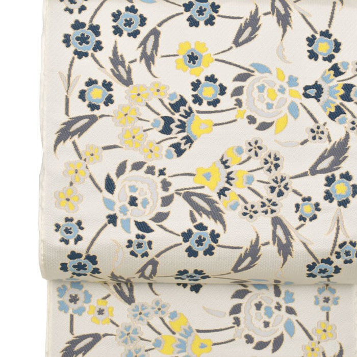 [名古屋帯]西陣織 名門 白綾苑大庭 謹製 花咲く 錦織 九寸