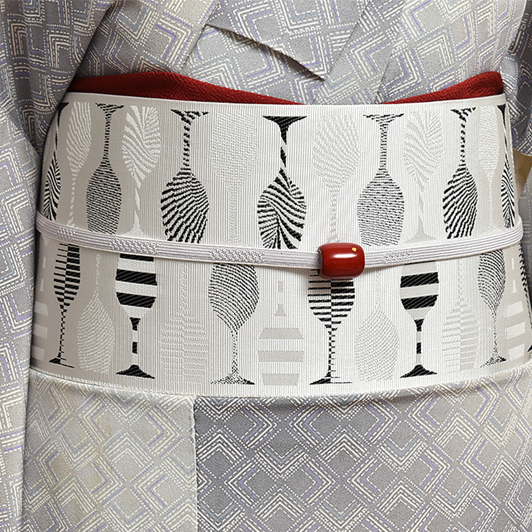 半幅帯 博多織 老舗 協和織 謹製 両面柄 “ワイングラス