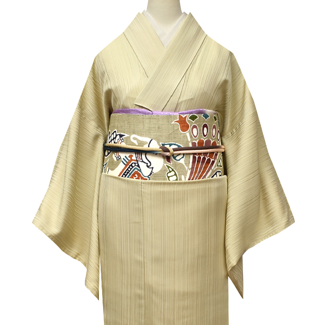 (単衣/夏)本大麻 栗山吉三郎 謹製 和染め紅型 象更紗 九寸帯