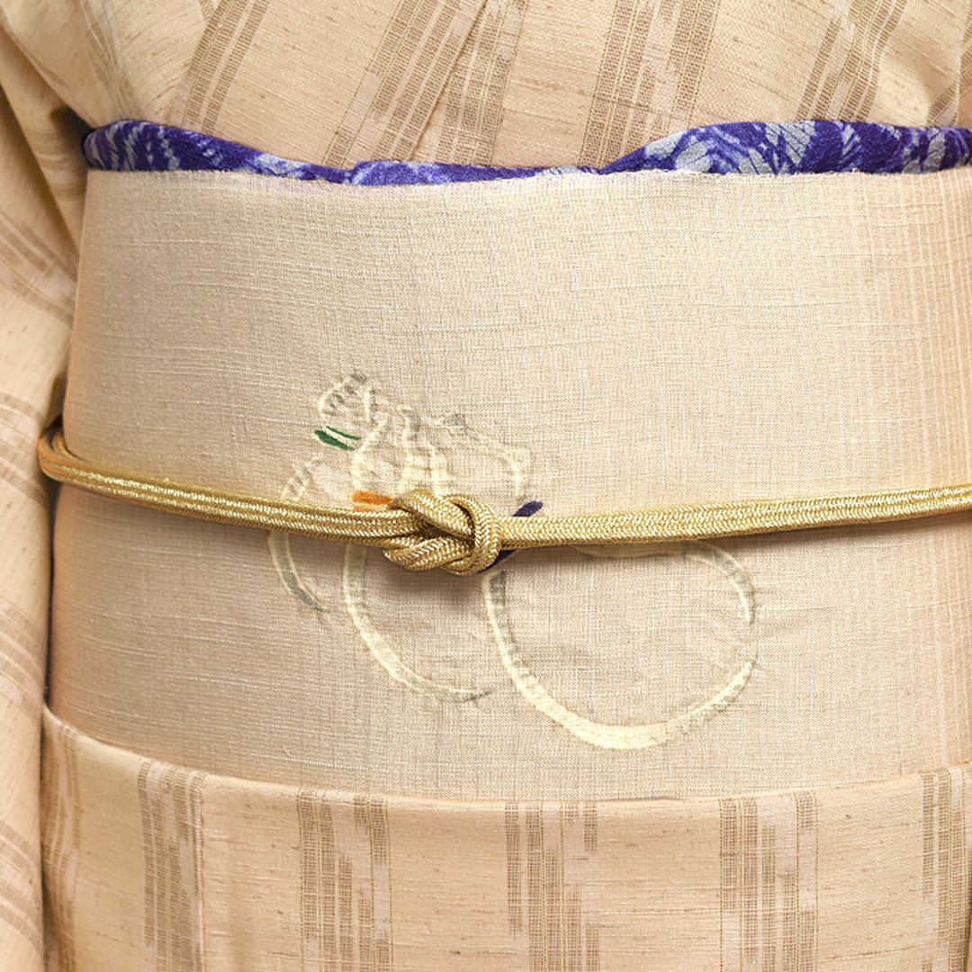 伝統工芸士 西川治郎 作 絞り染め “ひょうたん” 本生つむぎ地 九寸 名古屋帯